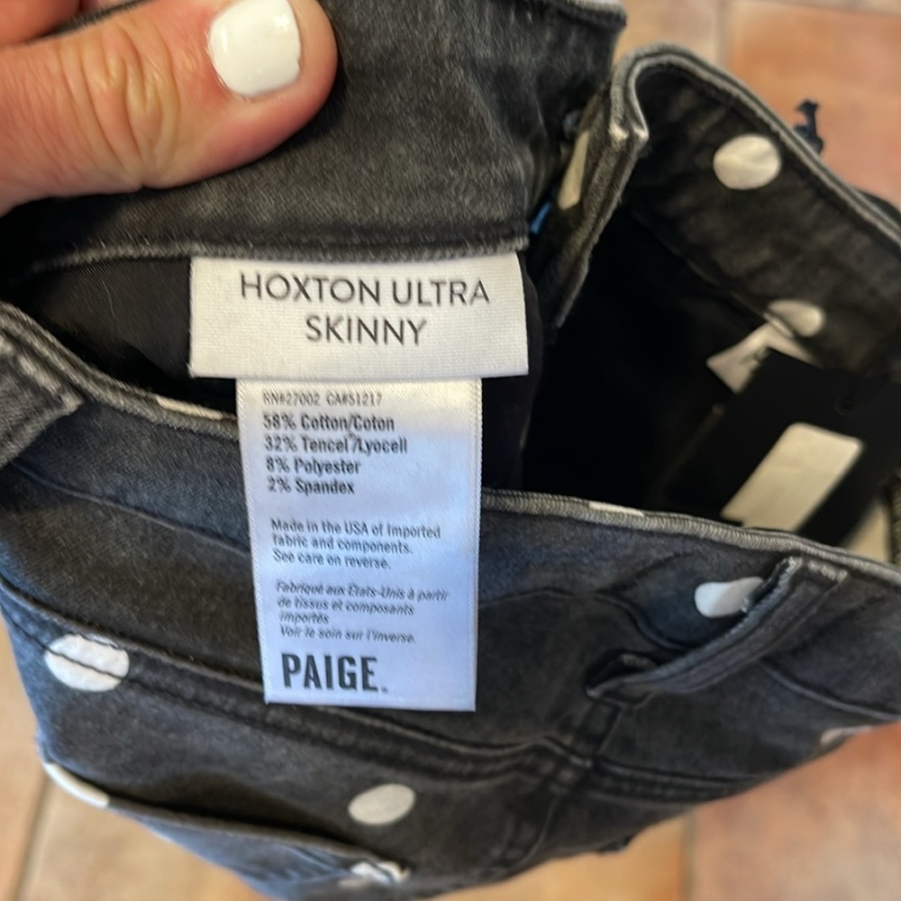 PAIGE HOXTON ULTRA SKINNY POLKA DOT JEANS BLACK WHITE SIZE 25 - Picture 3 of 4